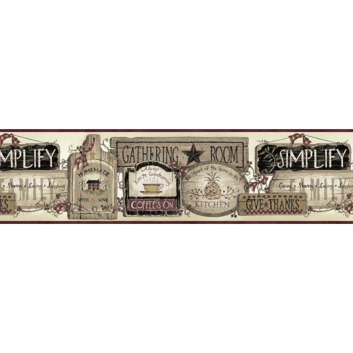 Brown Gathering Room Signs Wallpaper Border Chesapeake FFR20061B