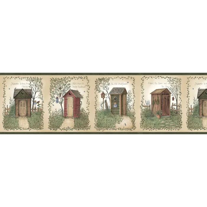 Neutral Outhouses Wallpaper Border Chesapeake FFR50321B