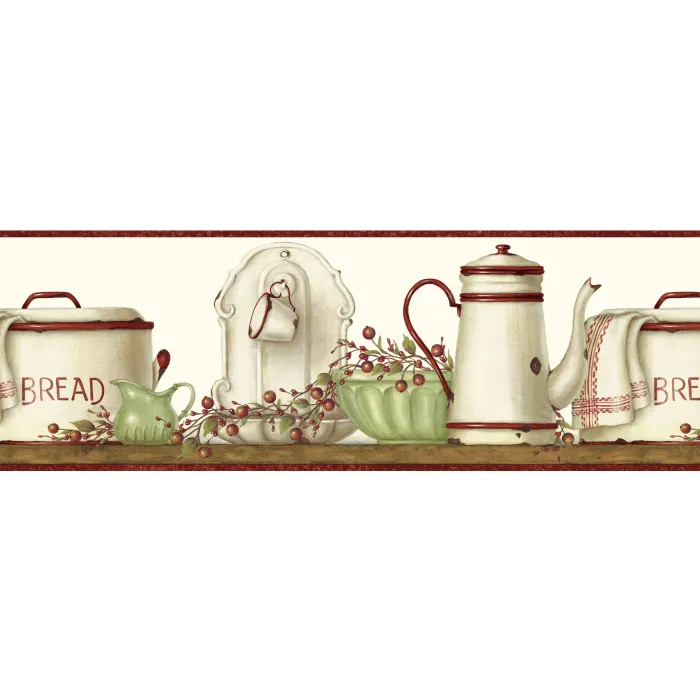 White Enamelware Shelf Wallpaper Border Chesapeake FFR65093B