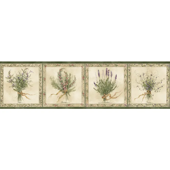 Green Herb Bouquets Wallpaper Border Chesapeake FFR65131B