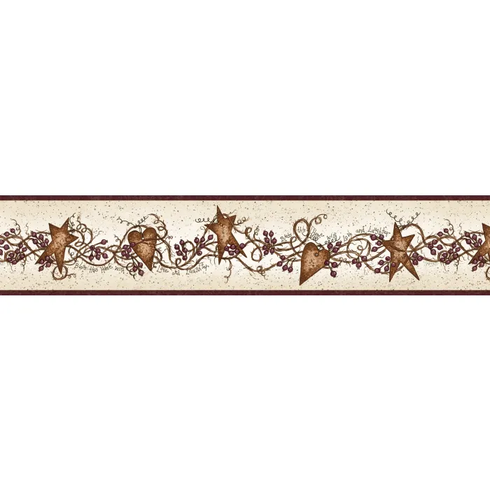 Neutral Tin Hearts & Stars Wallpaper Border Chesapeake FFR65171B