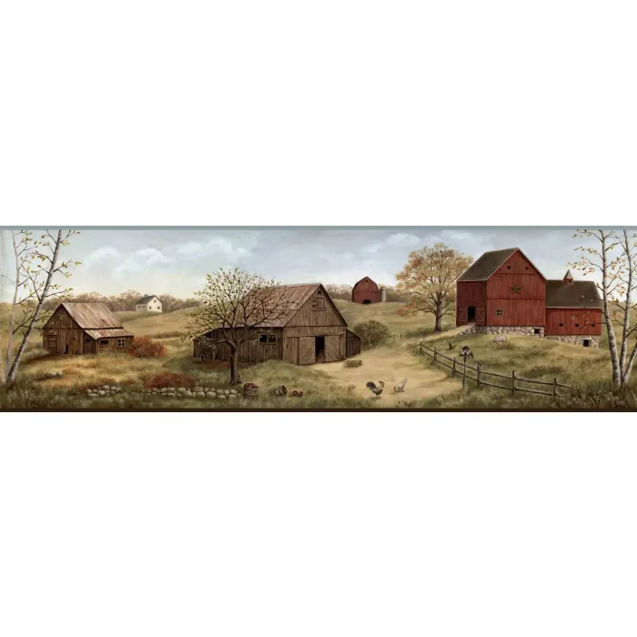 Blue Farmstead Wallpaper Border Chesapeake FFR65391B