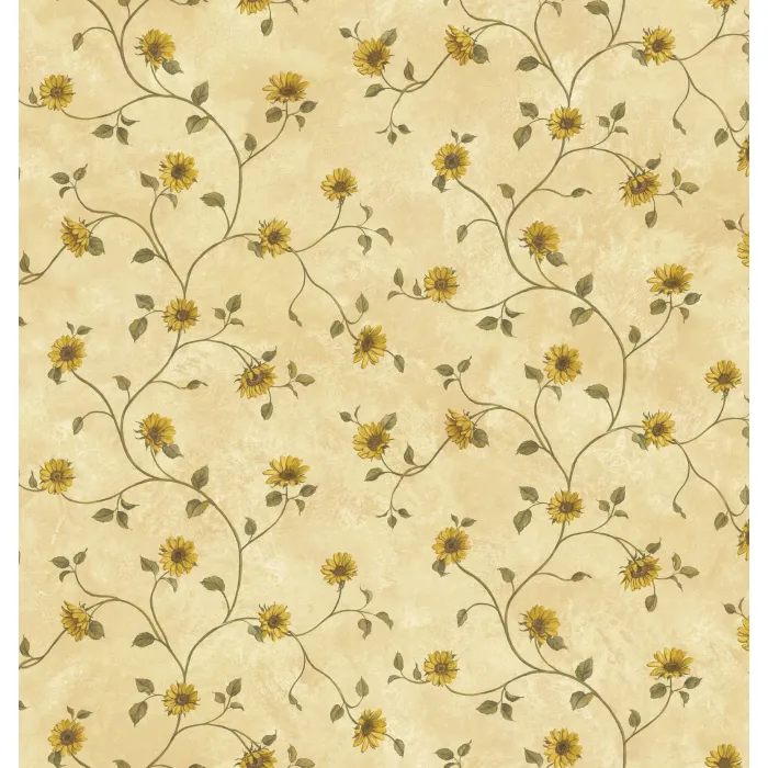 Beige Sunflower Trail Wallpaper Sidewall Chesapeake FFR93166
