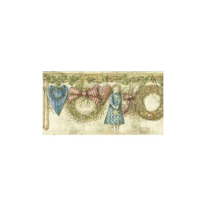 Essie Grey Country Heart Wreath Wallpaper Border Chesapeake PUR20071B