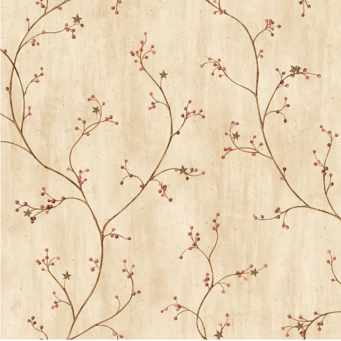 Felicia Sand Star Berry Vine Wallpaper Sidewall Chesapeake PUR44032