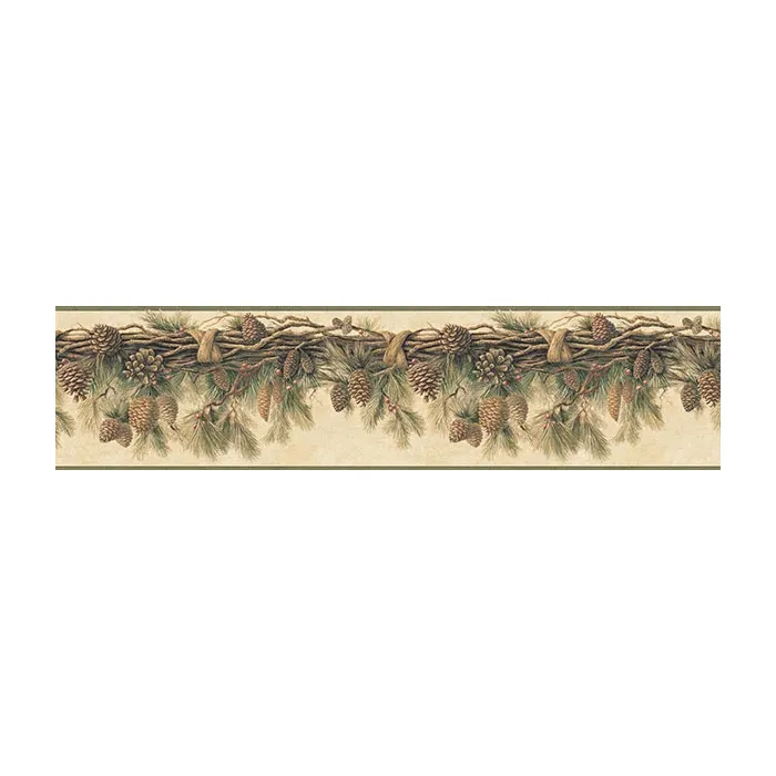 Wyola Olive Pinecone Forest Wallpaper Border Chesapeake TLL01391B