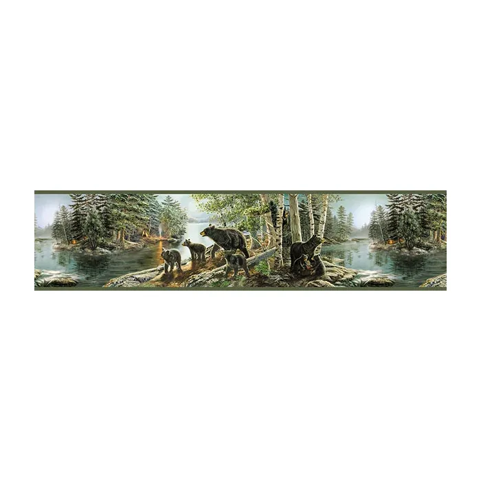 Salvador Green Bear Necessities Wallpaper Border Chesapeake TLL01531B