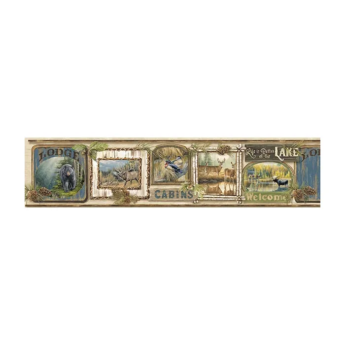 Poinsett Neutral Cabin Fever Wallpaper Border Chesapeake TLL01541B