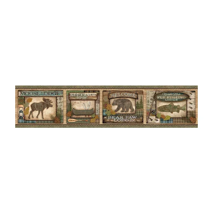 Tugalo Green Bear Paw Lodge Wallpaper Border Chesapeake TLL01561B