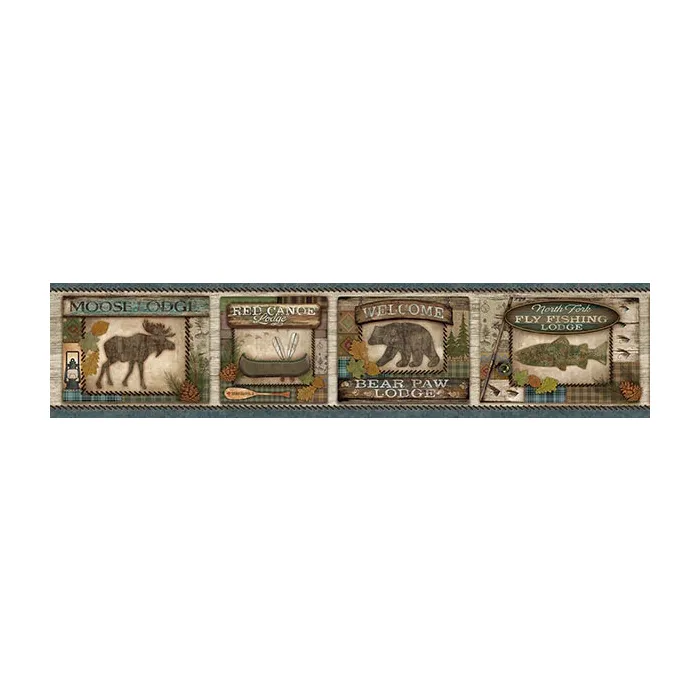Tugalo Blue Bear Paw Lodge Wallpaper Border Chesapeake TLL01562B