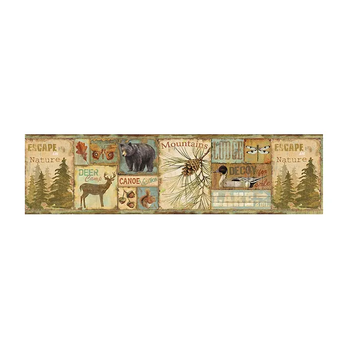 Attitash Aqua Deer Camp Wallpaper Border Chesapeake TLL01591B
