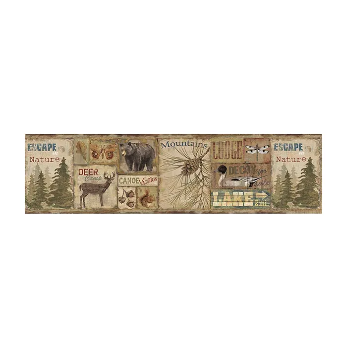 Attitash Brown Deer Camp Wallpaper Border Chesapeake TLL01592B