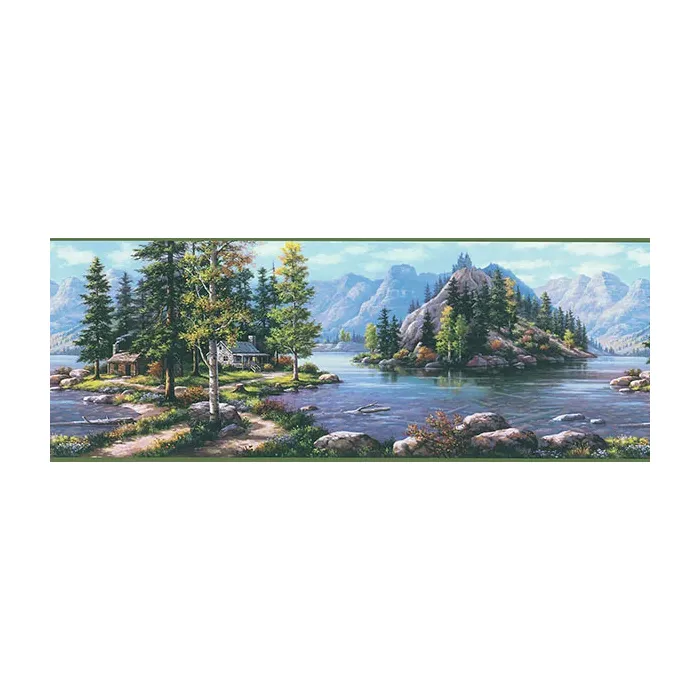 Boon Green Cabin Scenic Wallpaper Border Chesapeake TLL96512B