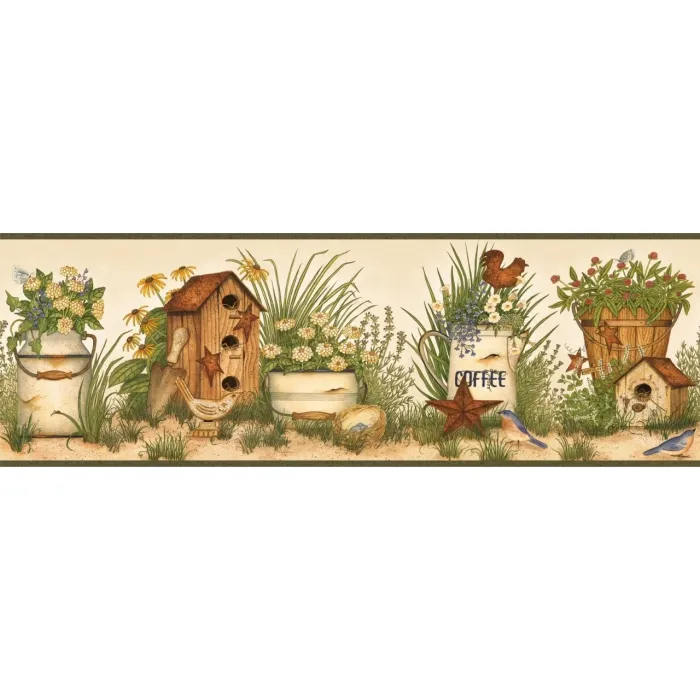 Buckets Of Blooms Wallpaper Border - Chesapeake Wallcoverings
