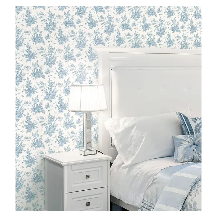 Toile Wallpaper Navy, Blue Norwall Wallcovering AB27656