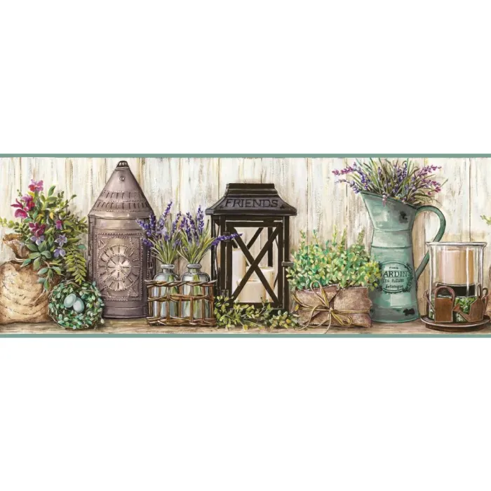 Country Keepsakes Garden Wallpaper Border - Green Trim - York Wallcoverings