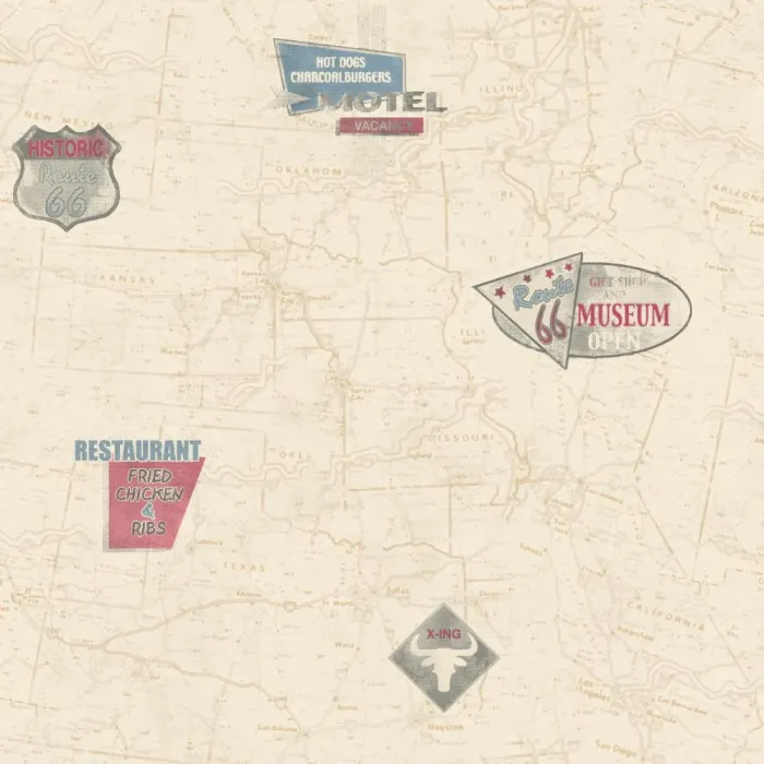 American Classics Route 66 Map With Signs Wallpaper