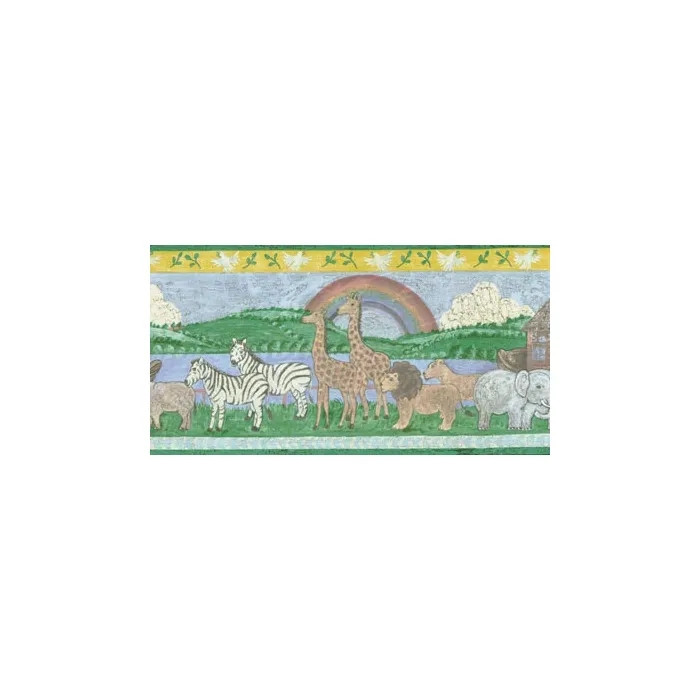Distressed Noah's Ark Wallpaper Border with Ark and Animals