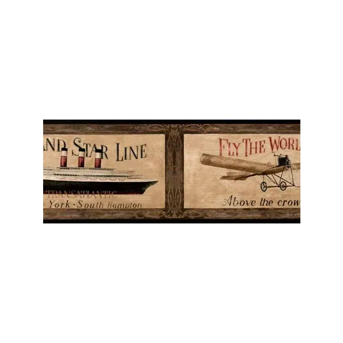 Antique Airplane and Ship Wallpaper Border AW0590B York