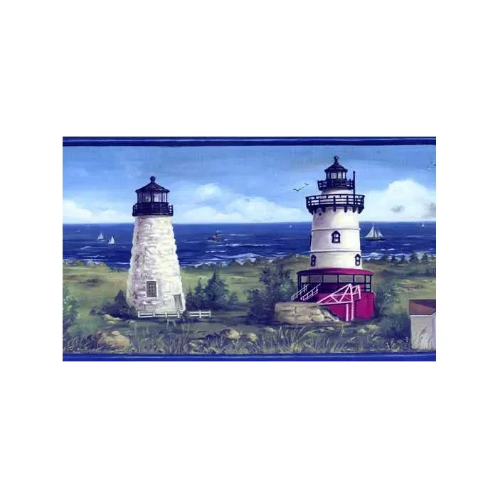 Unpasted Seaside Lighthouse Wallpaper Border 