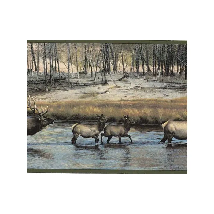 Green Bull and Cow Elk Wallpaper Border