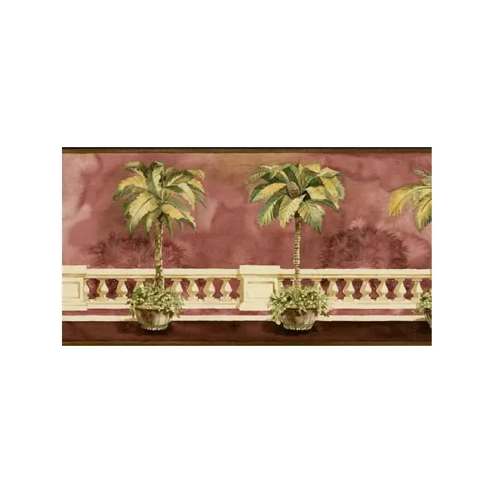 Burgundy Tropical Tree Wall Paper Border