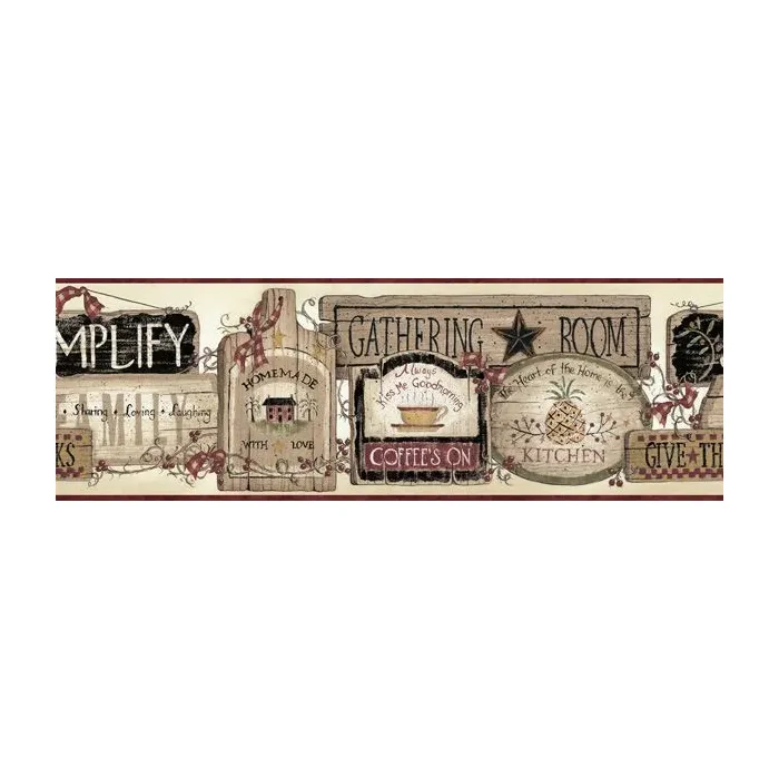 Folk Art Signs Wallpaper Border - Chesapeake Wallcovering