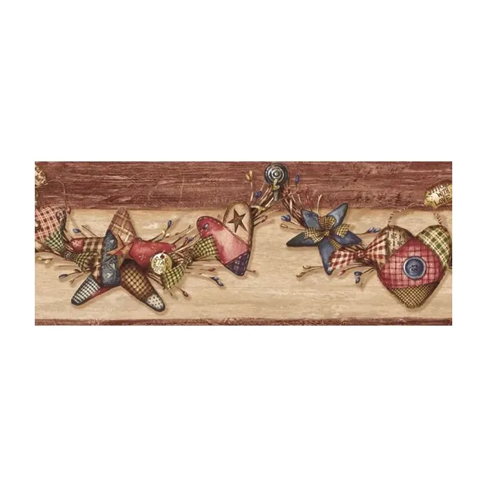 Country Craft Hearts & Stars Wallpaper Border - Chesapeak Wallcovering