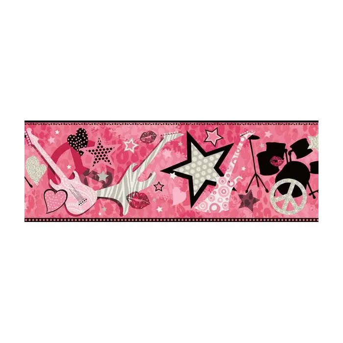 Pink Rockstar Band Wallpaper Border - Chesapeake Wallcovering