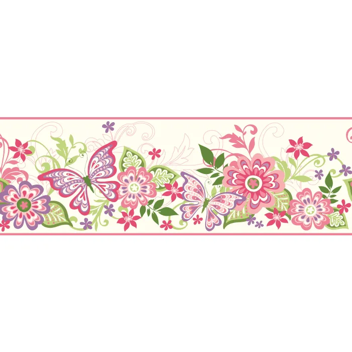 Butterflies & Flowers Wallpaper Border - Chesapeake Wallcoverings