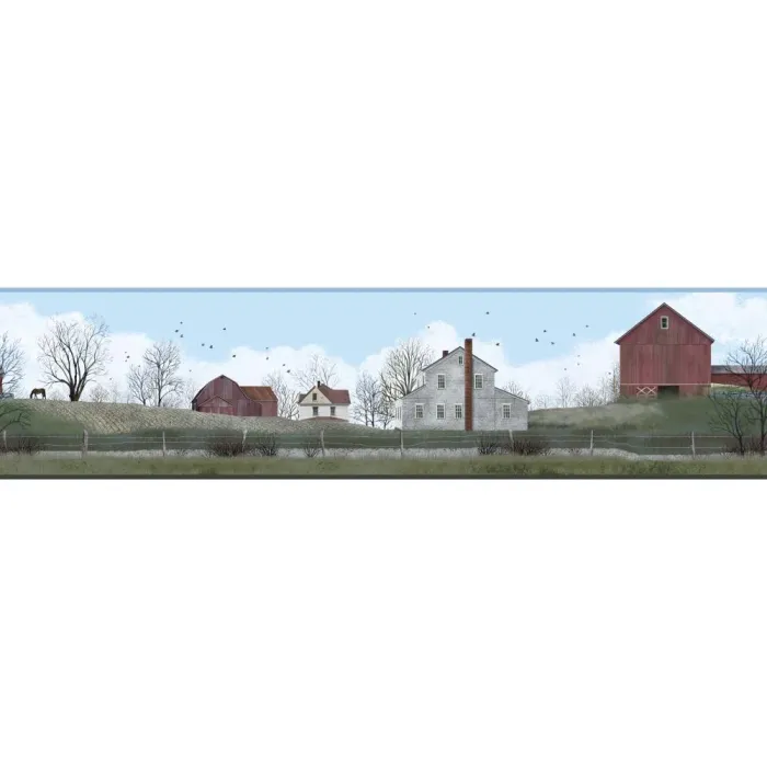 Blue Rural Route Wallpaper Border