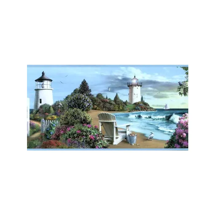 Blue Scenic Lighthouse Wallpaper Border
