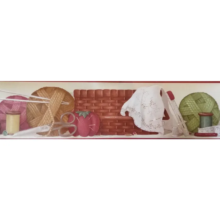 Knitting & Sowing Supplies Wallpaper Border - Patton Norwall