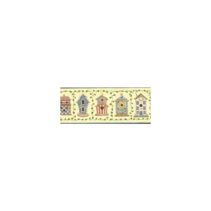 Rustic Folk Americana Birdhouses Wallpaper Border - Crewcut