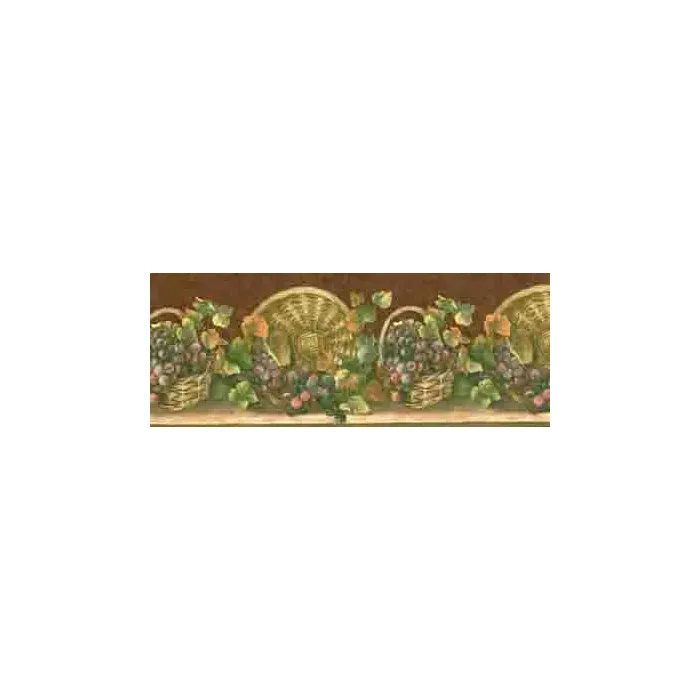 Wicker Baskets WIth Grapes & Vines Wallpaper Border - Crewcut