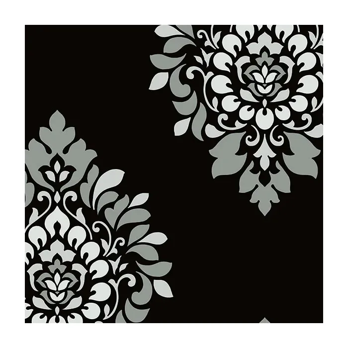 Medallion Damask Wallpaper Metallic Silver, Black Norwall Wallcovering BW28737