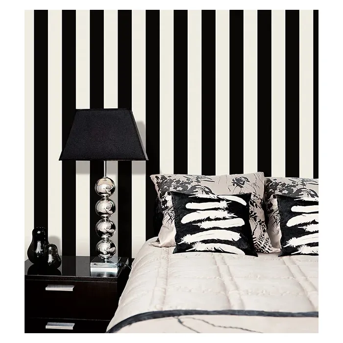 2.5" Tent Stripe Wallpaper Black, White Norwall Wallcovering BW28748