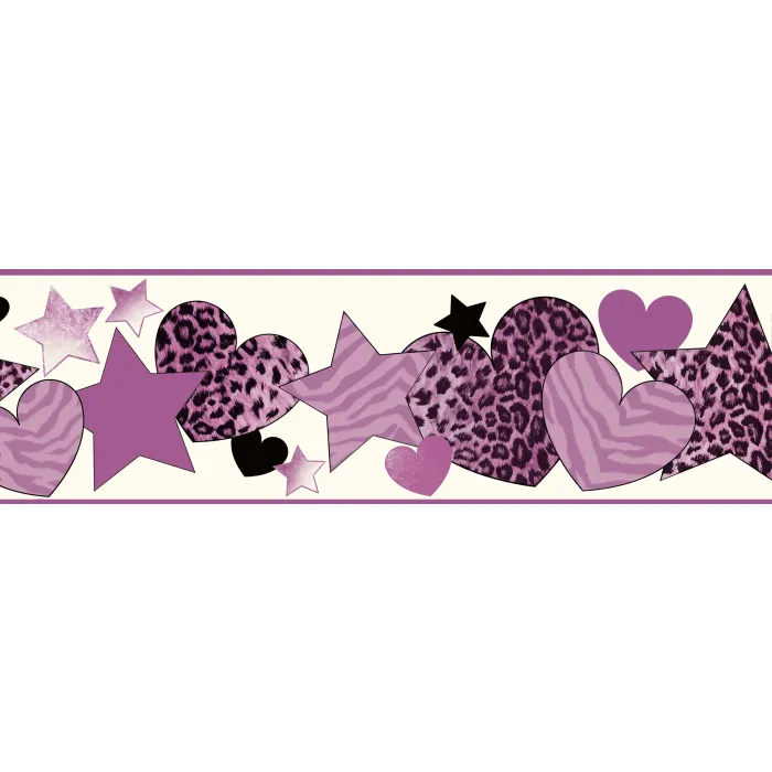 Diva Purple Cheetah Hearts Stars Wallpaper Border Chesapeake BBC94052B