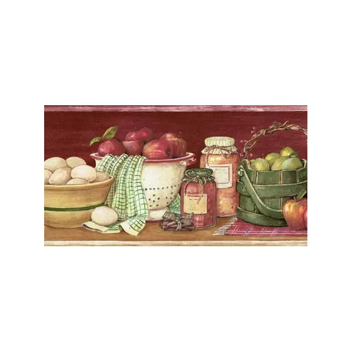 Kitchen Shelf Burgundy Wallpaper Border