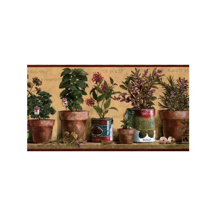 Potted Herbs Country Wallpaper Border - York Wallcoverings