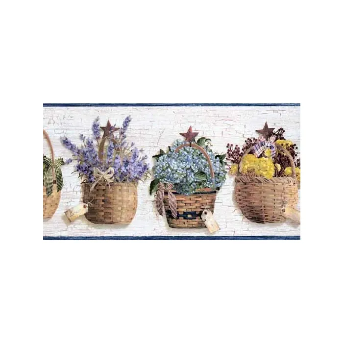 Blue Flower Basket Wallpaper Border