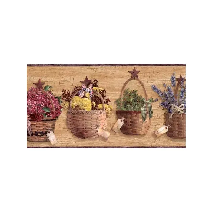 Flower Basket Crackle Wallpaper Border