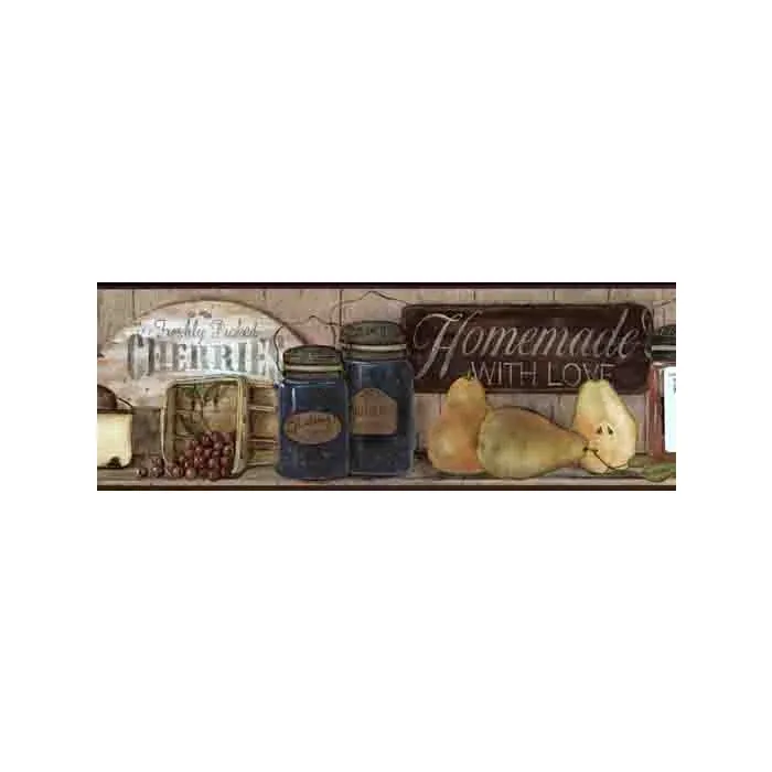 Fresh Fruit and Primitive Sign Wallpaper Border