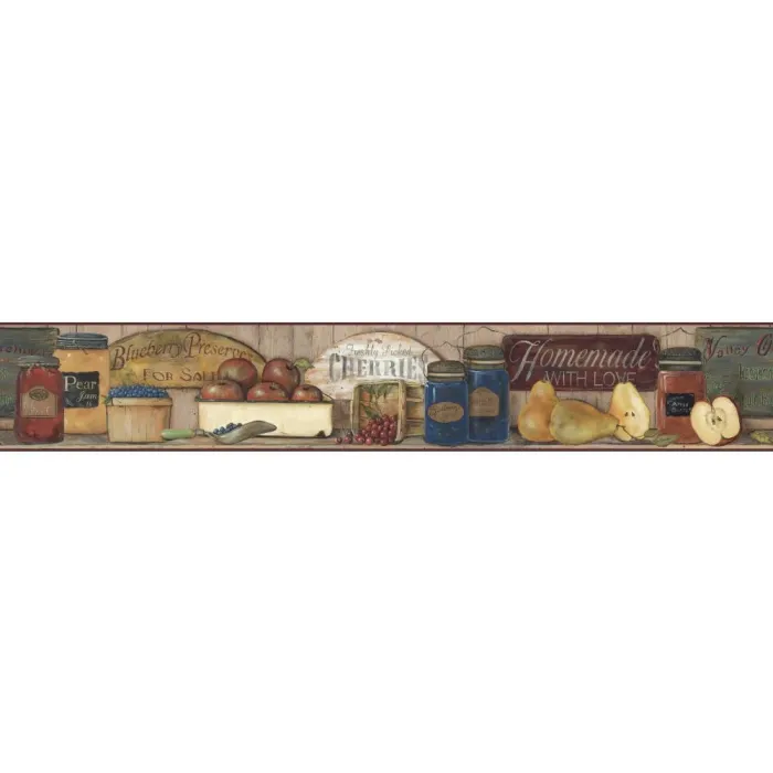 Fresh Fruit and Primitive Sign Wallpaper Border