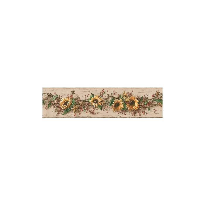 Vines of Sunflowers, Barn Stars, Pip Berry Wallpaper Border