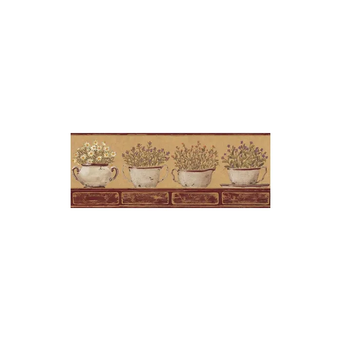 Tan Flower and Herb Wallpaper Border - York CB5585BD
