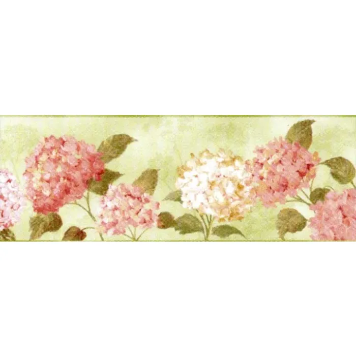 Hydrangea in Pink on Green Wallpaper Border CC4438B
