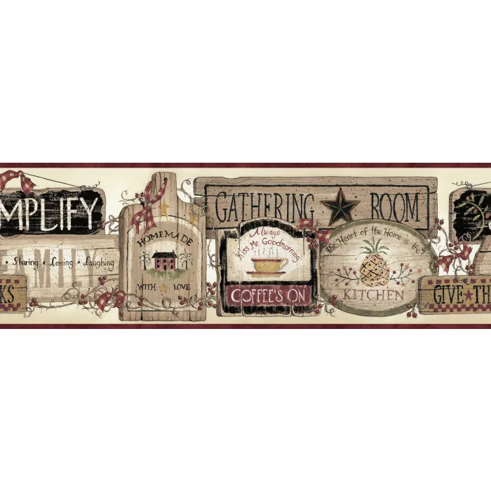 Folk Art Signs Wallpaper Border - Chesapeake Wallcovering