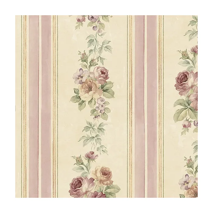 Small Rose Stripe Wallpaper Burgundy, Pink, Green Norwall Wallcovering CG28802