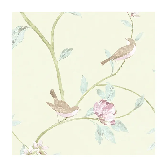 Floral Bird Sidewall Wallpaper Green, Pink Norwall Wallcovering CG28804